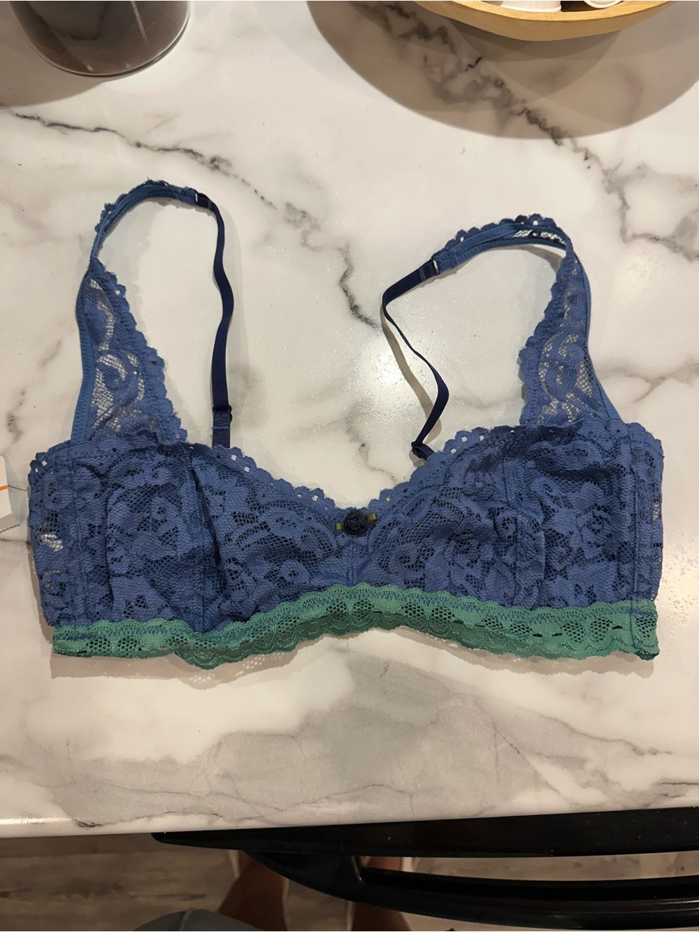 Free People Lace Bralette with Contrasting Trim - Blue & Mint